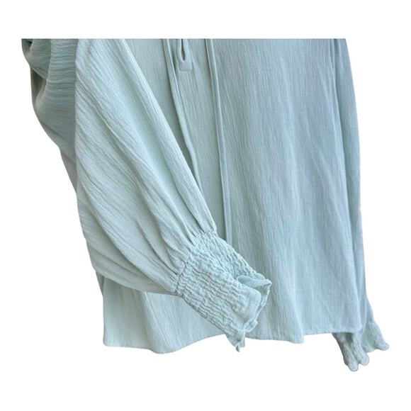 ZARA Soft Textured Boho Blouse Balloon Sleeve Top Airy Pistachio Mint Green XL - Picture 5 of 13